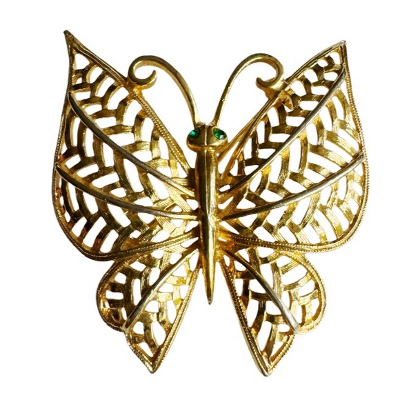 Gold Filagree Butterfly Brooch - Picture 4 of 13